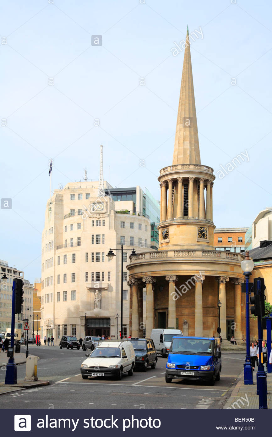 All Soul's Church and BBC Broadcasting House, Regent Street, London ...