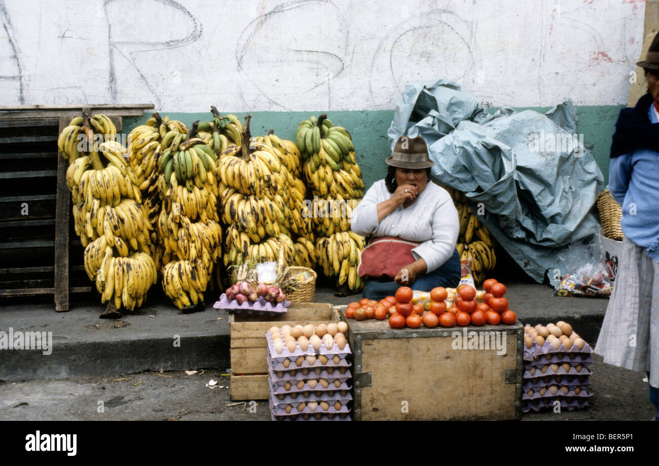 Woman selling bananas Ecuador Stock Photo