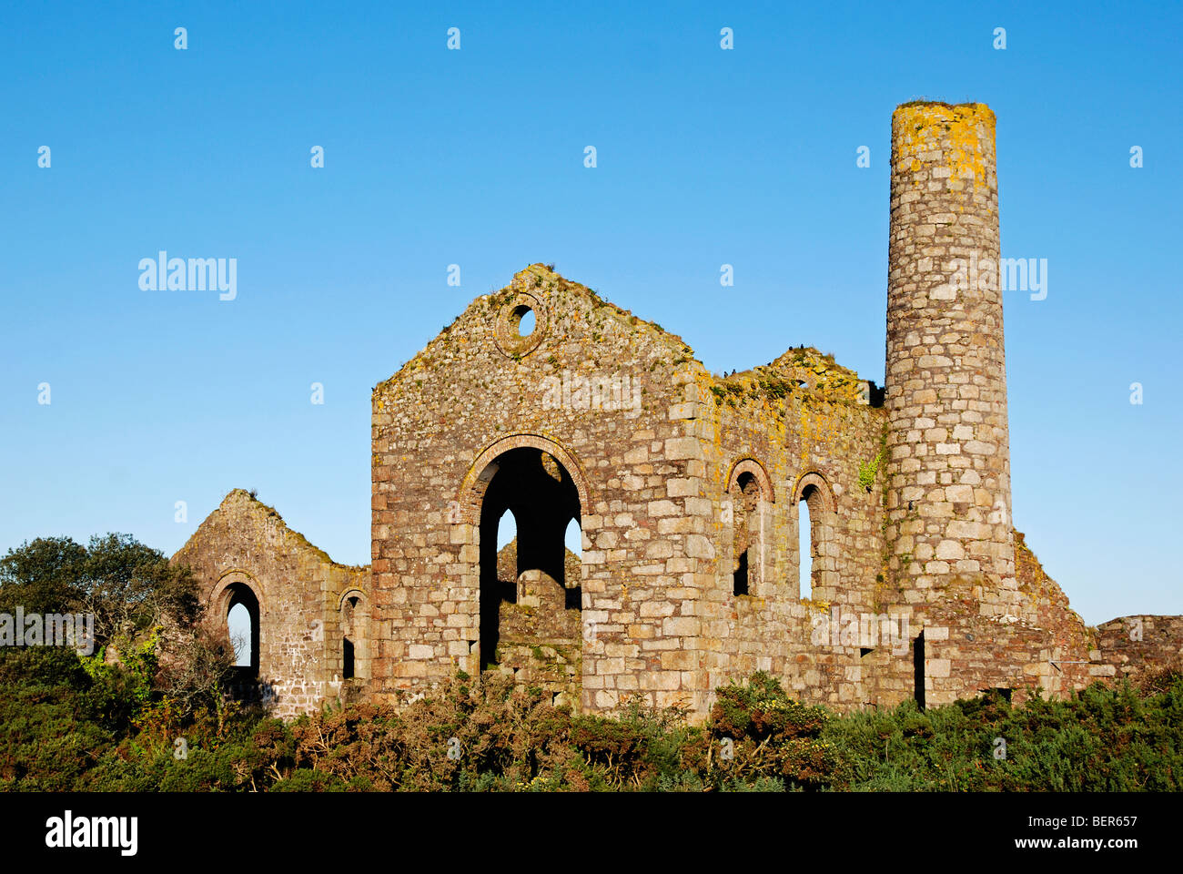 the ruins of south wheal francis tin mine near camborne in cornwall, uk Stock Photo