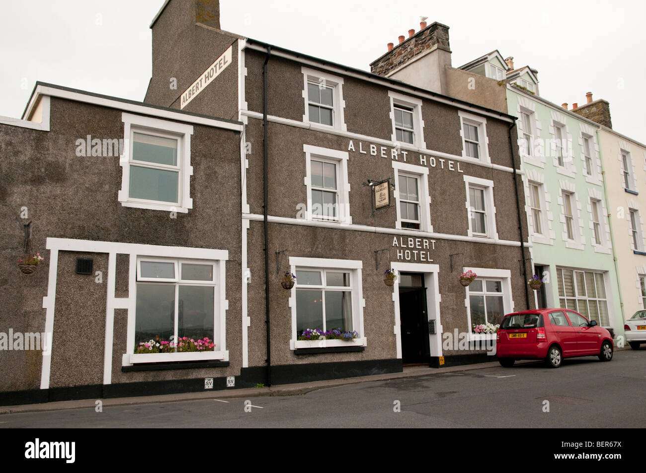 The Albert Hotel, a pub and bar in Port St Mary, Isle of Man. Stock Photo