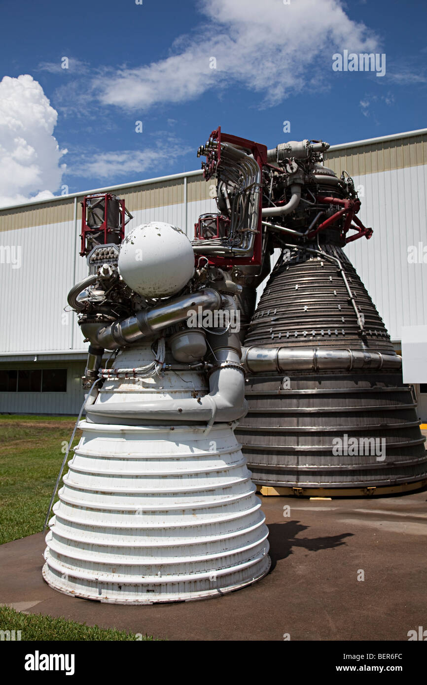 J2 and F1 rocket engines NASA Space Center Houston Texas USA Stock Photo