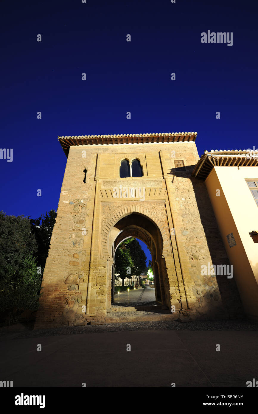 western facade of Puerta del Vino, Wine Gate, The Alhambra, Granada, Andalusia, Spain Stock Photo