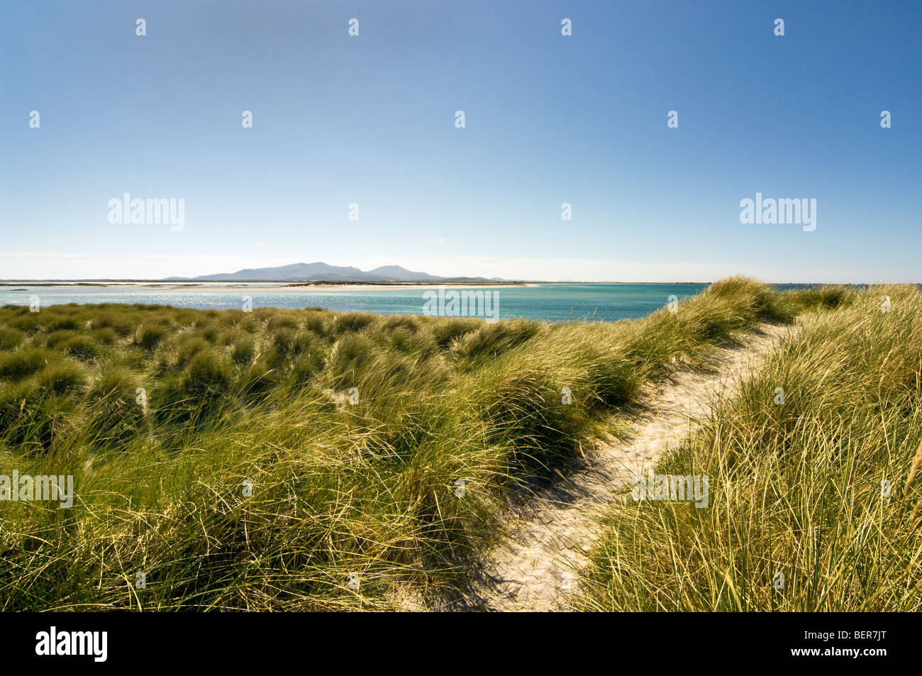 Track across a sand dune White Sands of Morar, Isle of Sky, Scotland, UK Stock Photo