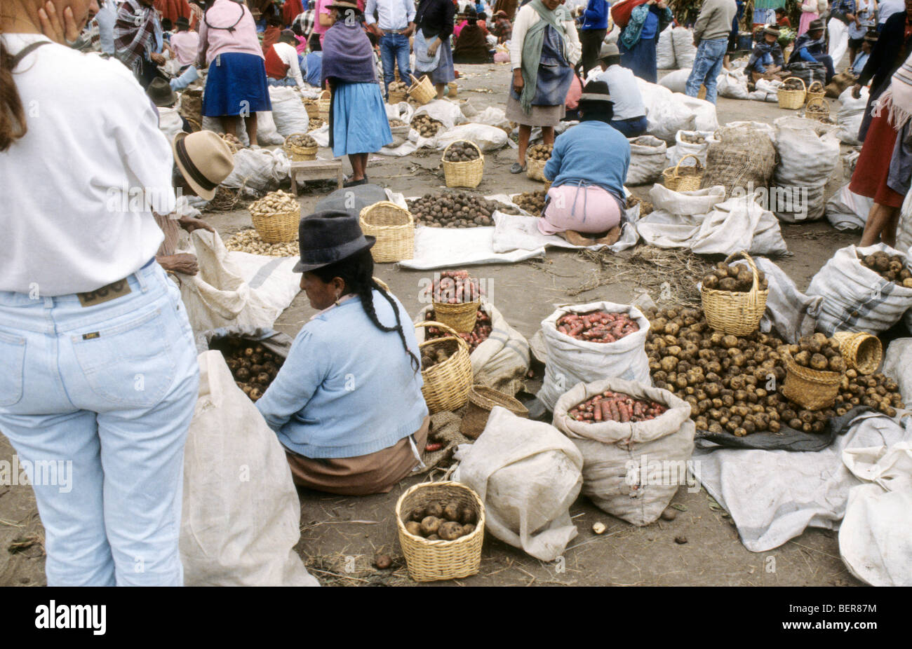 Potato sellers.  Ecuador highlands local market. Stock Photo