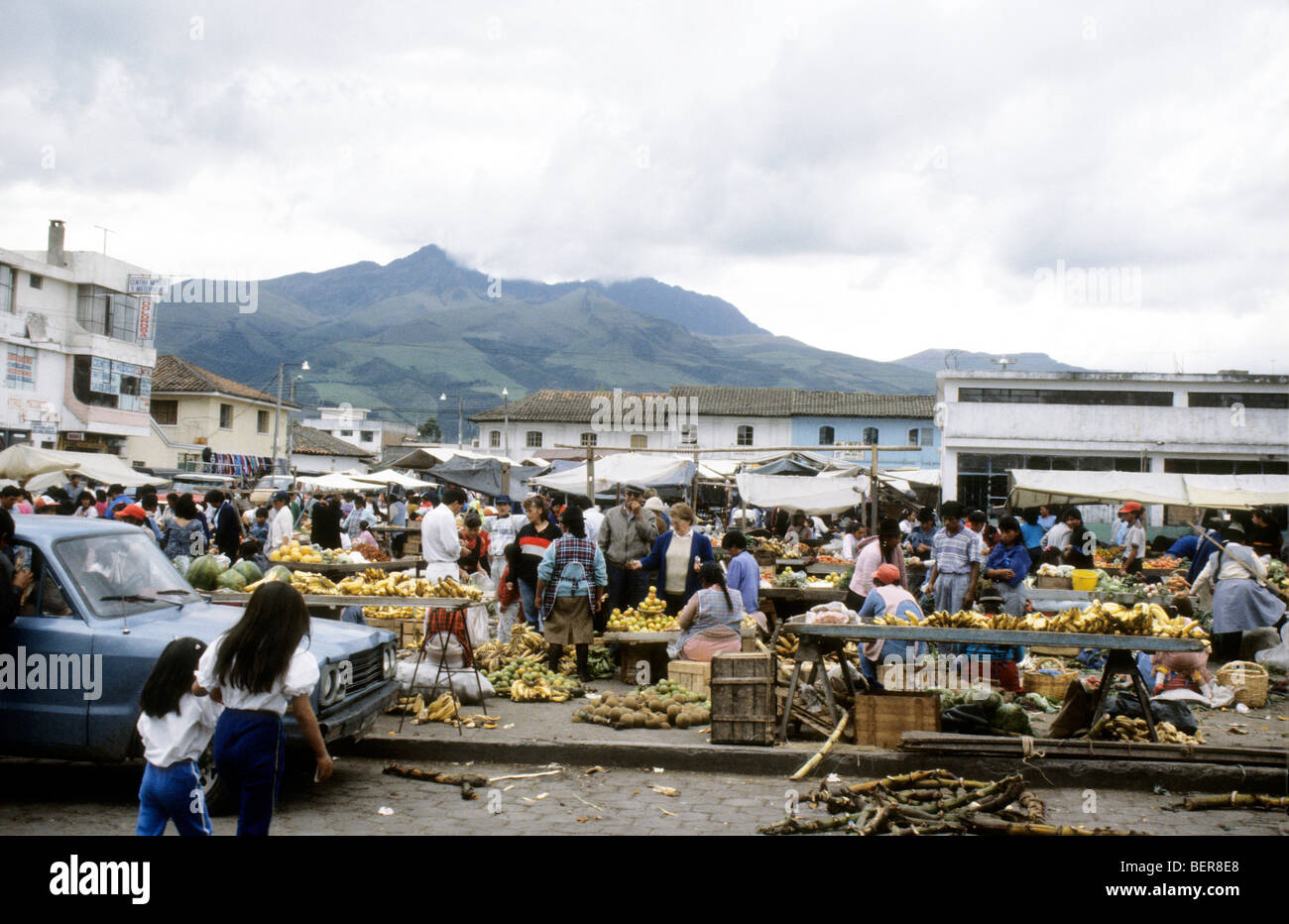 small busy Ecuadorian vegetable market Stock Photo