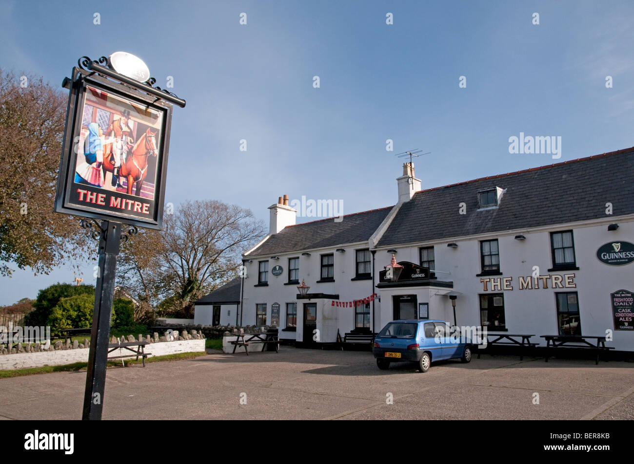 The Mitre pub, in Kirk Michael, along the route of the TT race course in the Isle of Man. Stock Photo