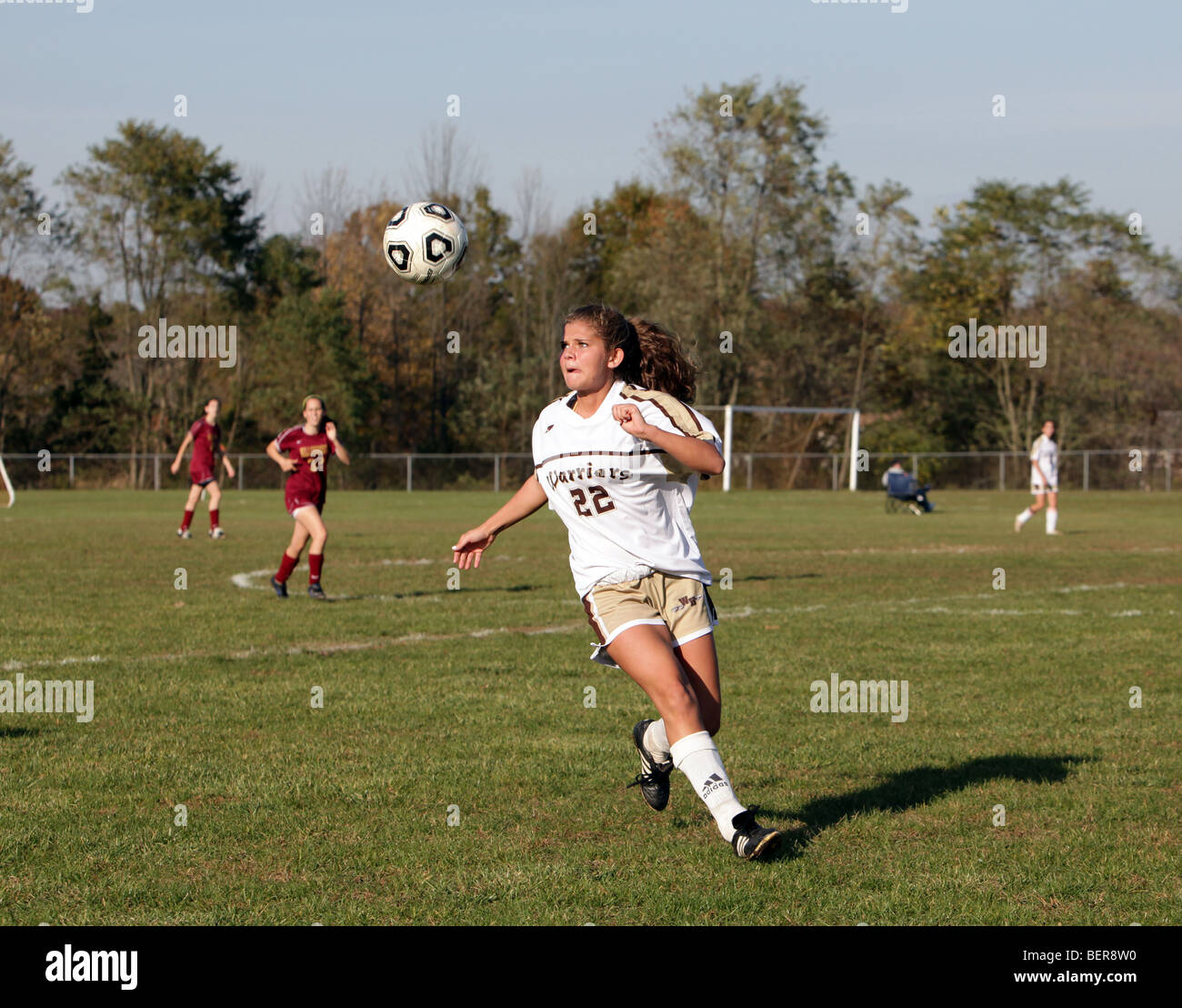 Teenage girls playing high school soccer football Stock Photo Alamy