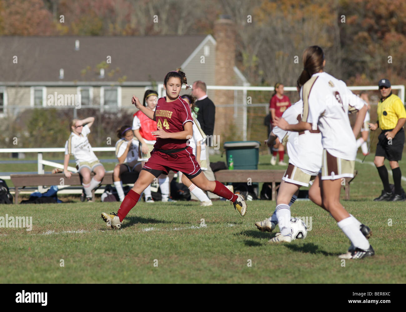 Teenage girls playing high school soccer football Stock Photo Alamy