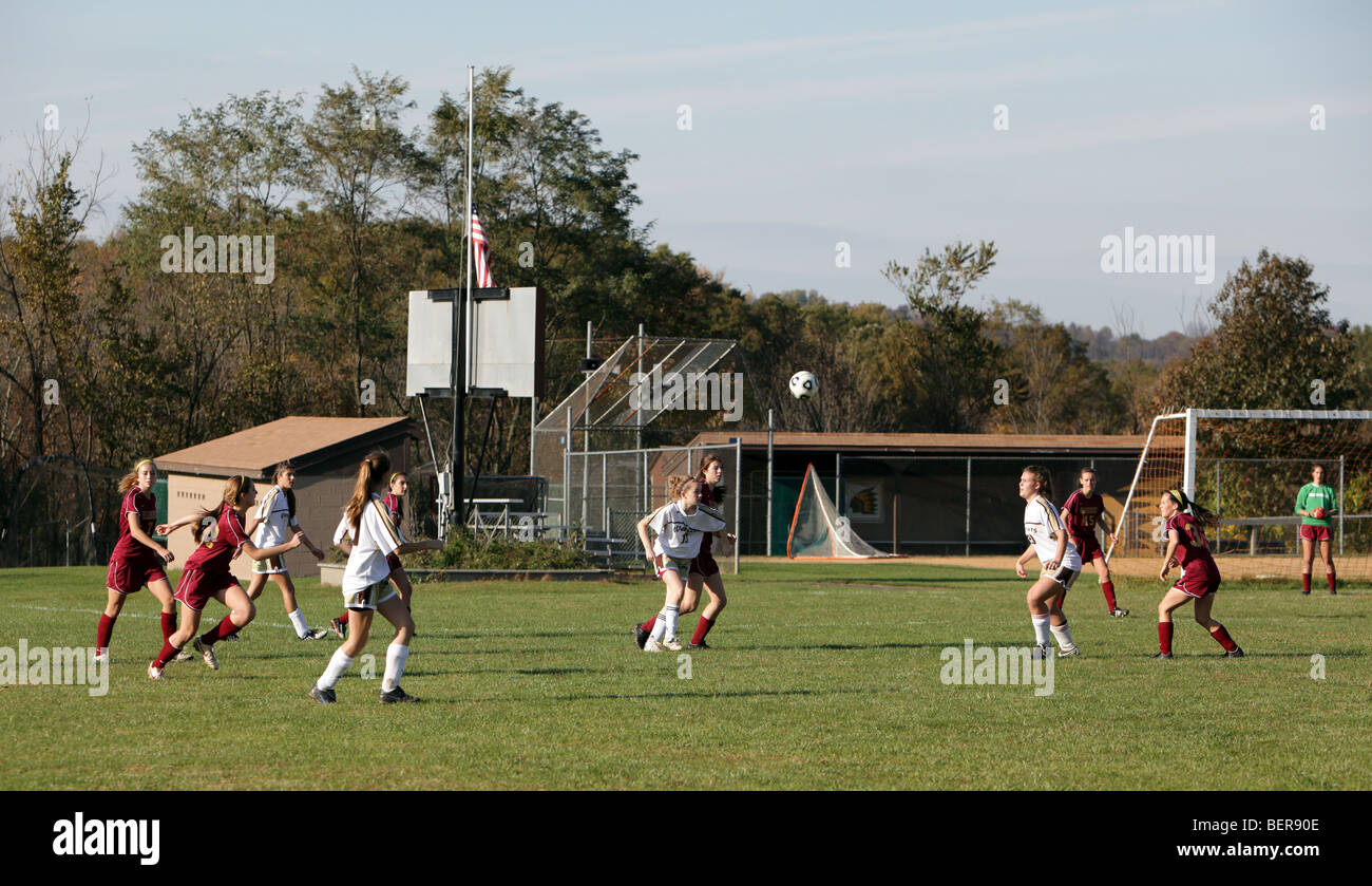 Teenage girls playing high school soccer football Stock Photo Alamy