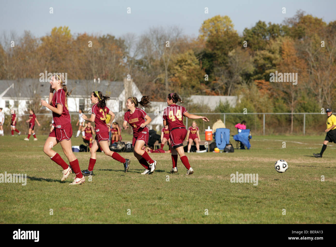 Teenage girls playing high school soccer football Stock Photo Alamy