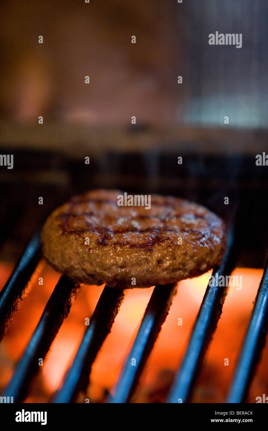 Hamburger on grill Stock Photo