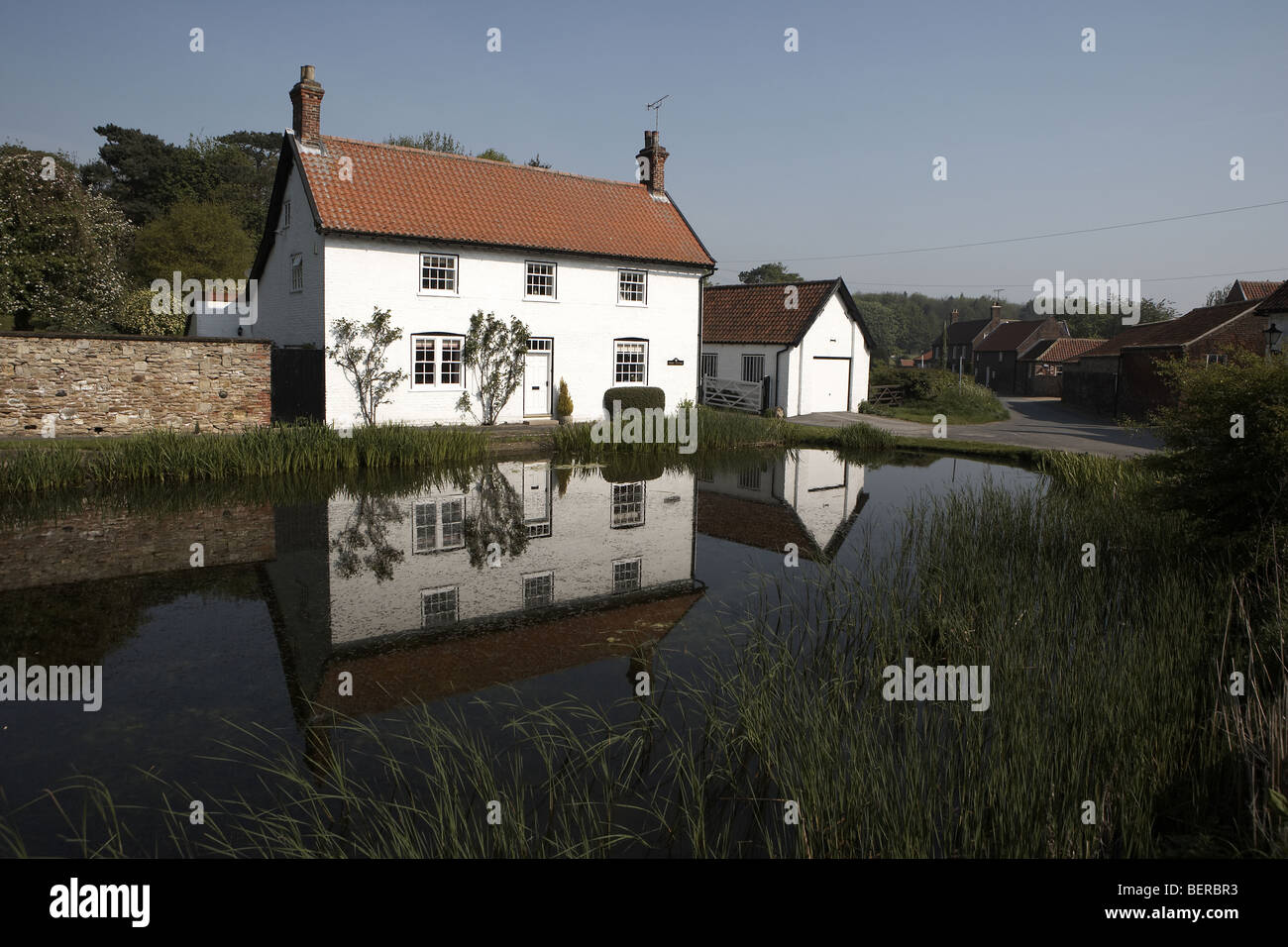 Burton cottage and pond near Beverley East Yorkshire UK Stock