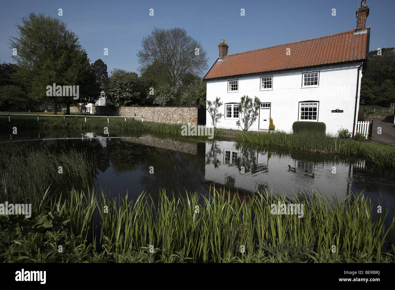 Burton cottage and pond near Beverley East Yorkshire UK Stock