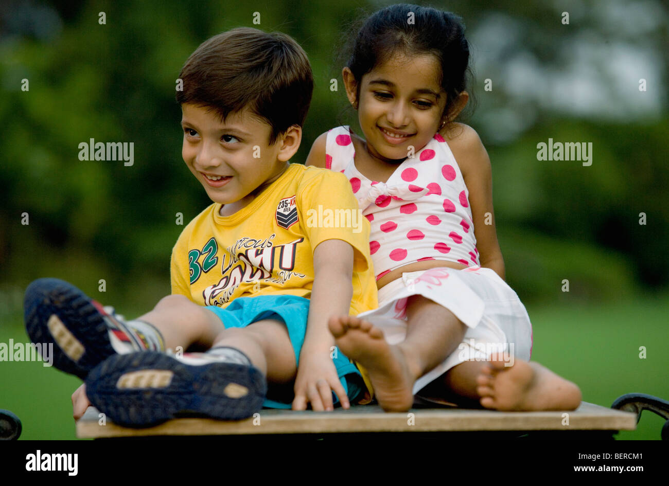 Children at picnic Stock Photo