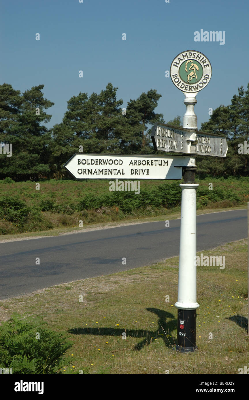 signpost, Bolderwood, New Forest National Park, Hampshire, England, UK Stock Photo