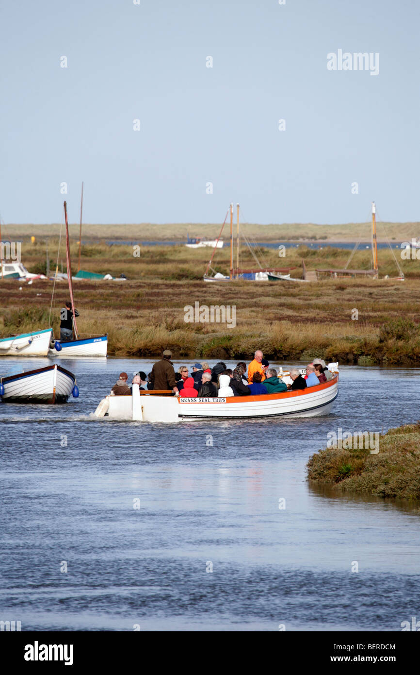 Seal Boat Trip To Blakeney Point Leaving Morston Quay Norfolk Stock seal-boat-trip-to-blakeney-point-leaving-morston-quay-norfolk-stock