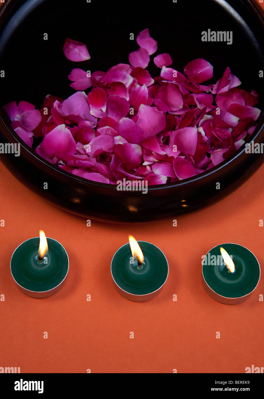 Flower petals and candles Stock Photo Alamy