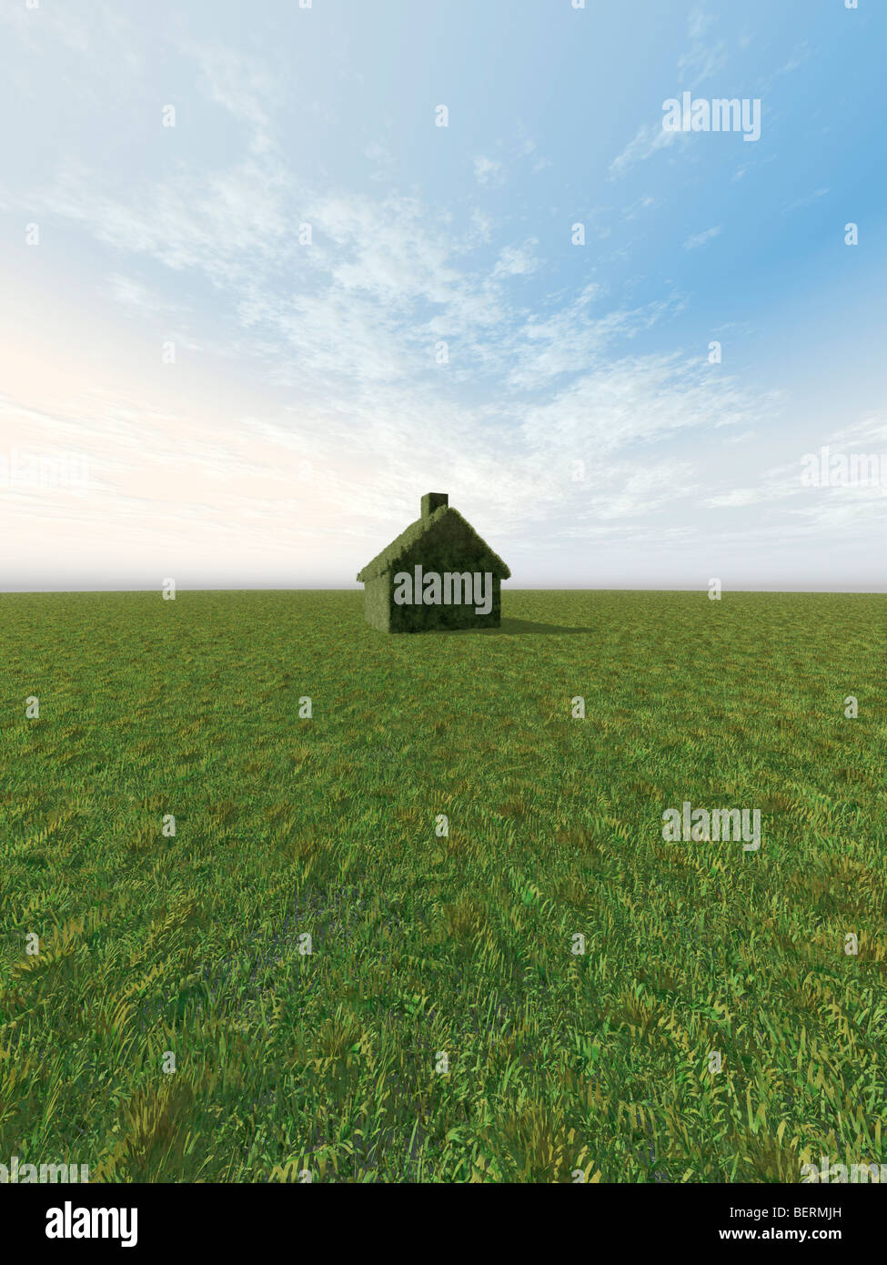 Grass covered house in a grass field Stock Photo Alamy
