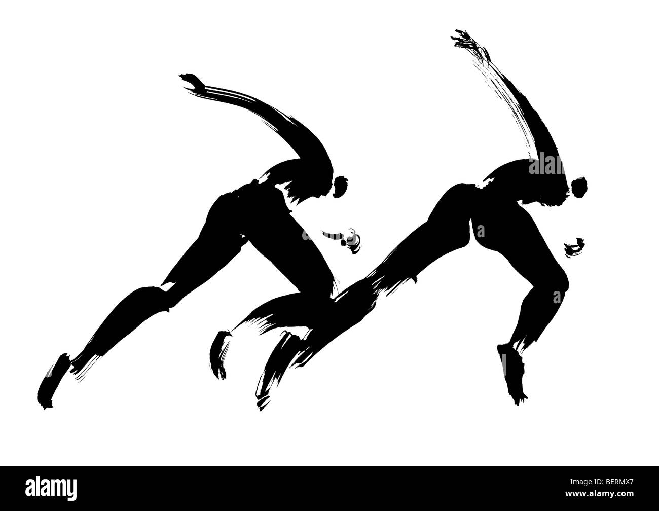 Illustration of athletes preparing to race white background Stock Photo