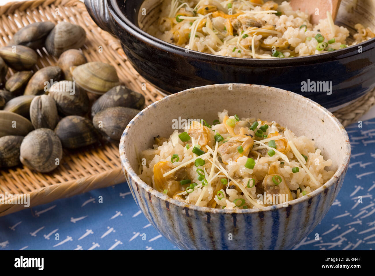 Bowl of rice cooked with clams Stock Photo Alamy