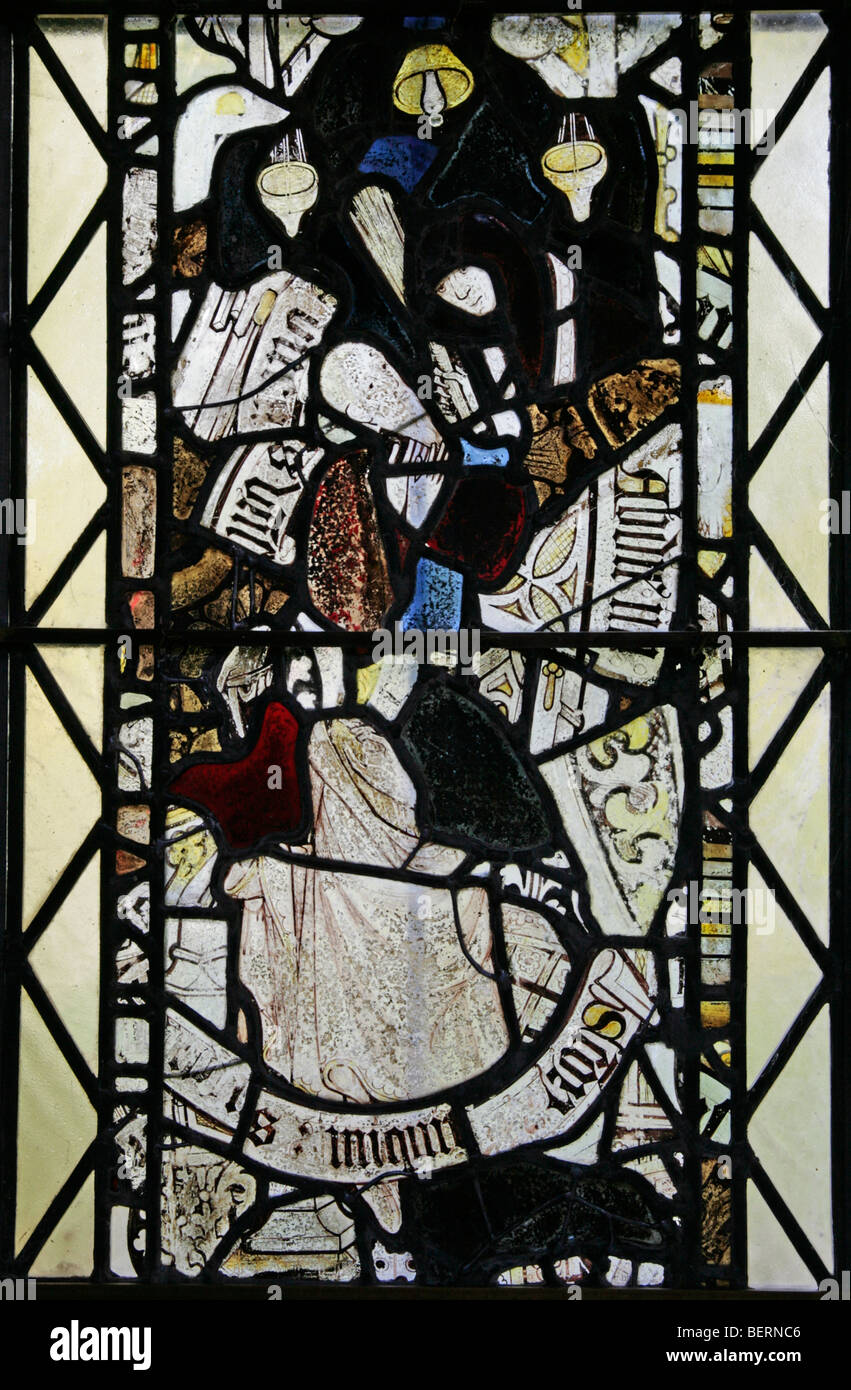 Detail of a medieval stained glass window in the Church of St Peter ...