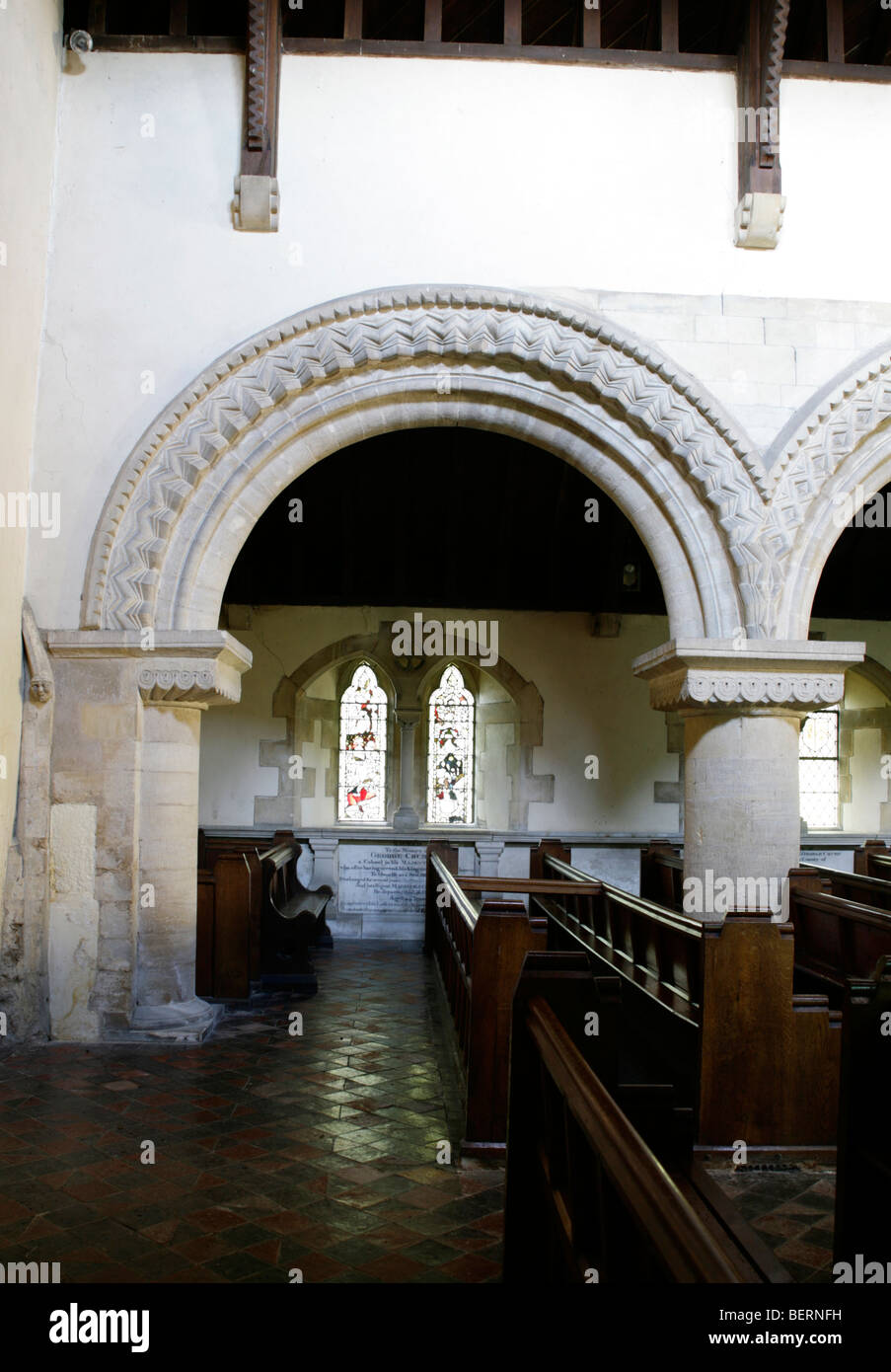 12th Century Norman Arch in Church of St Peter, Allexton, Leicestershire Stock Photo