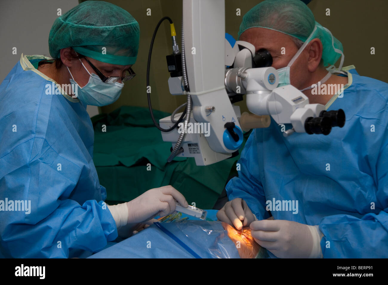 Eye operation - lens implanting Stock Photo