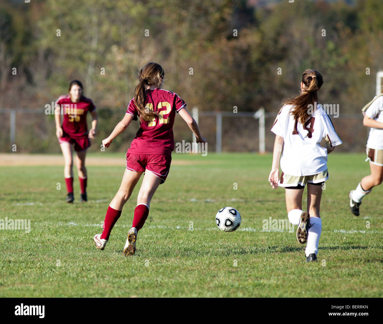 Teenage girls playing high school soccer football Stock Photo Alamy