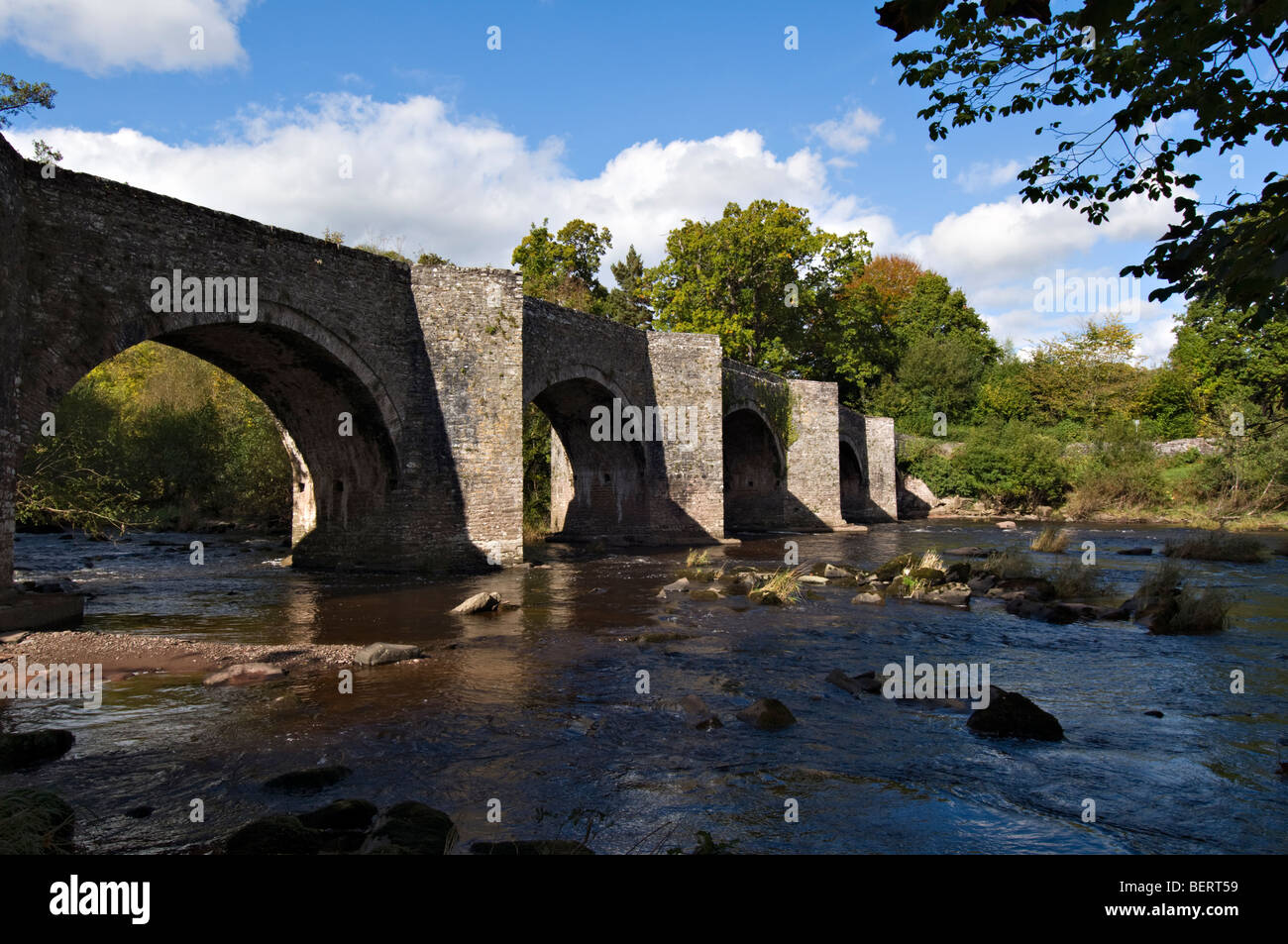 Picturesque picture of the old Llangynidr bridge which crosses the river Usk taken at Llangynidr mid Wales early autumn Stock Photo