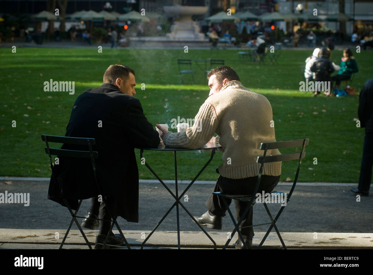Visitors to Bryant Park in New York take advantage of the change in weather on Monday, October 19, 2009. (© Richard B. Levine) Stock Photo