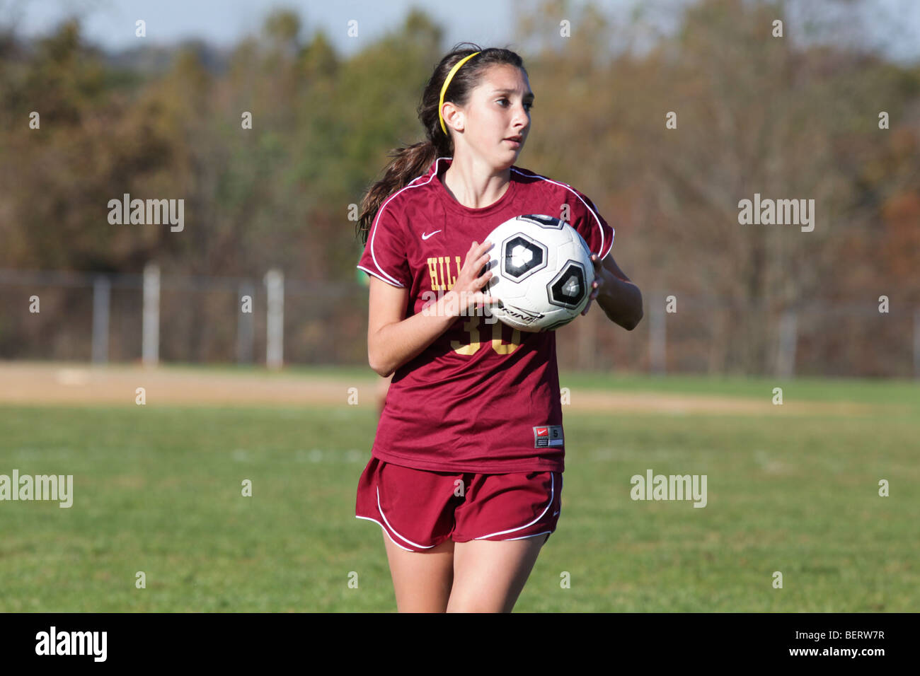 Teenage Girls Playing High School Soccer Football Stock Photo Alamy