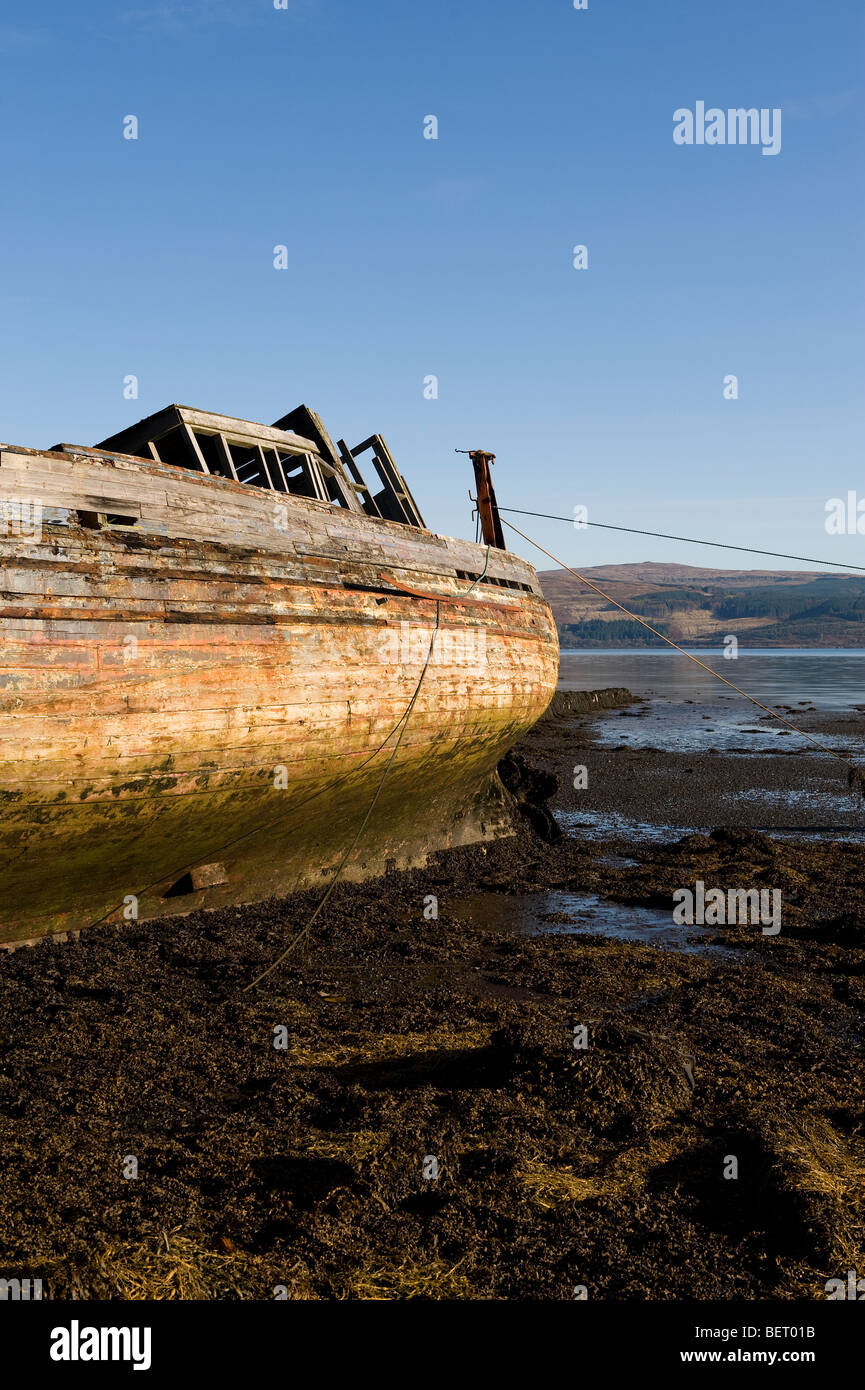 wrecked boat, aros mains, isle of mull, scotland Stock Photo