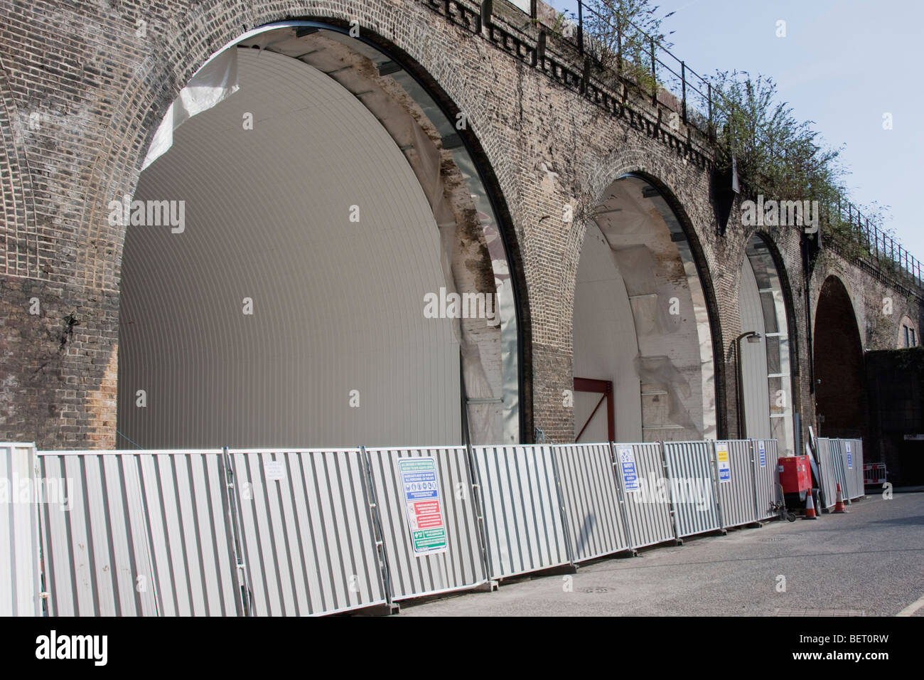 Railway arches undergoing refurbs Stock Photo