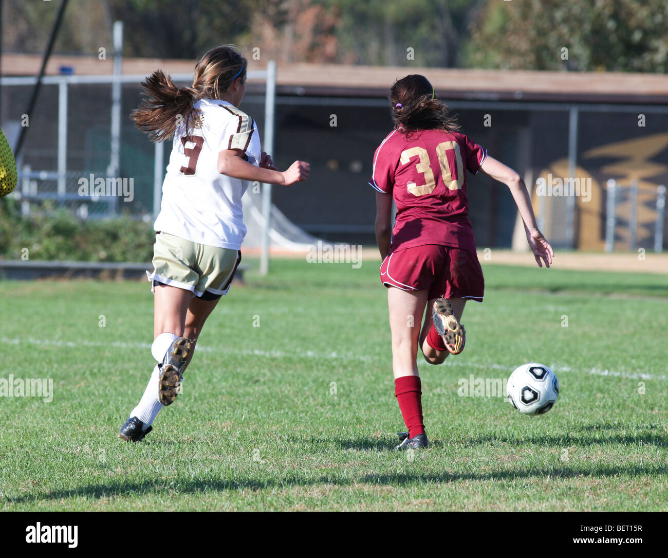 Teenage girls playing high school soccer football Stock Photo Alamy