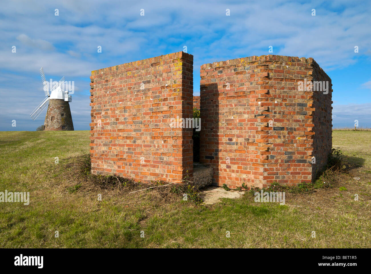 Remnants of WWII anti-aircraft installations next to Halnaker Windmill overlooking Chichester in Sussex UK Stock Photo