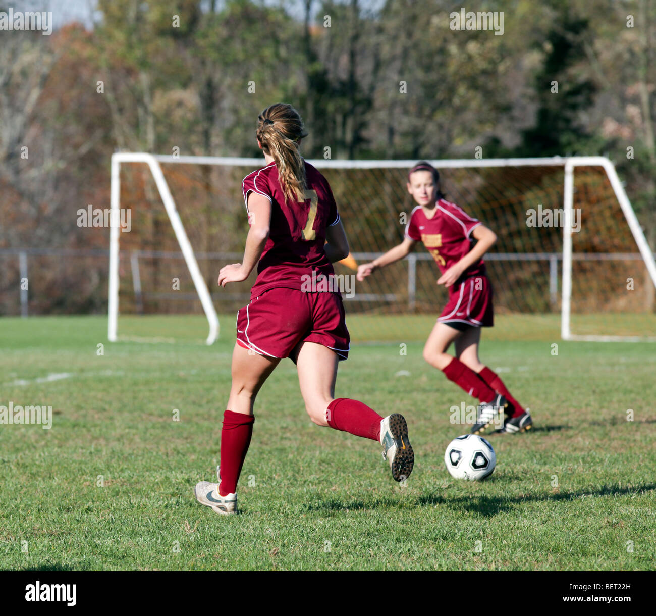 Teenage girls playing high school soccer football Stock Photo Alamy