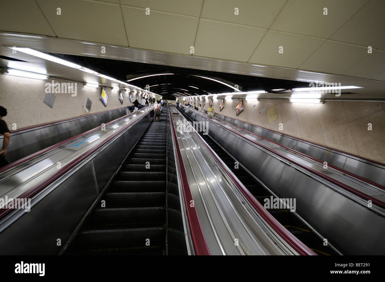 Underground moving staircase. Tokyo. Japan Stock Photo