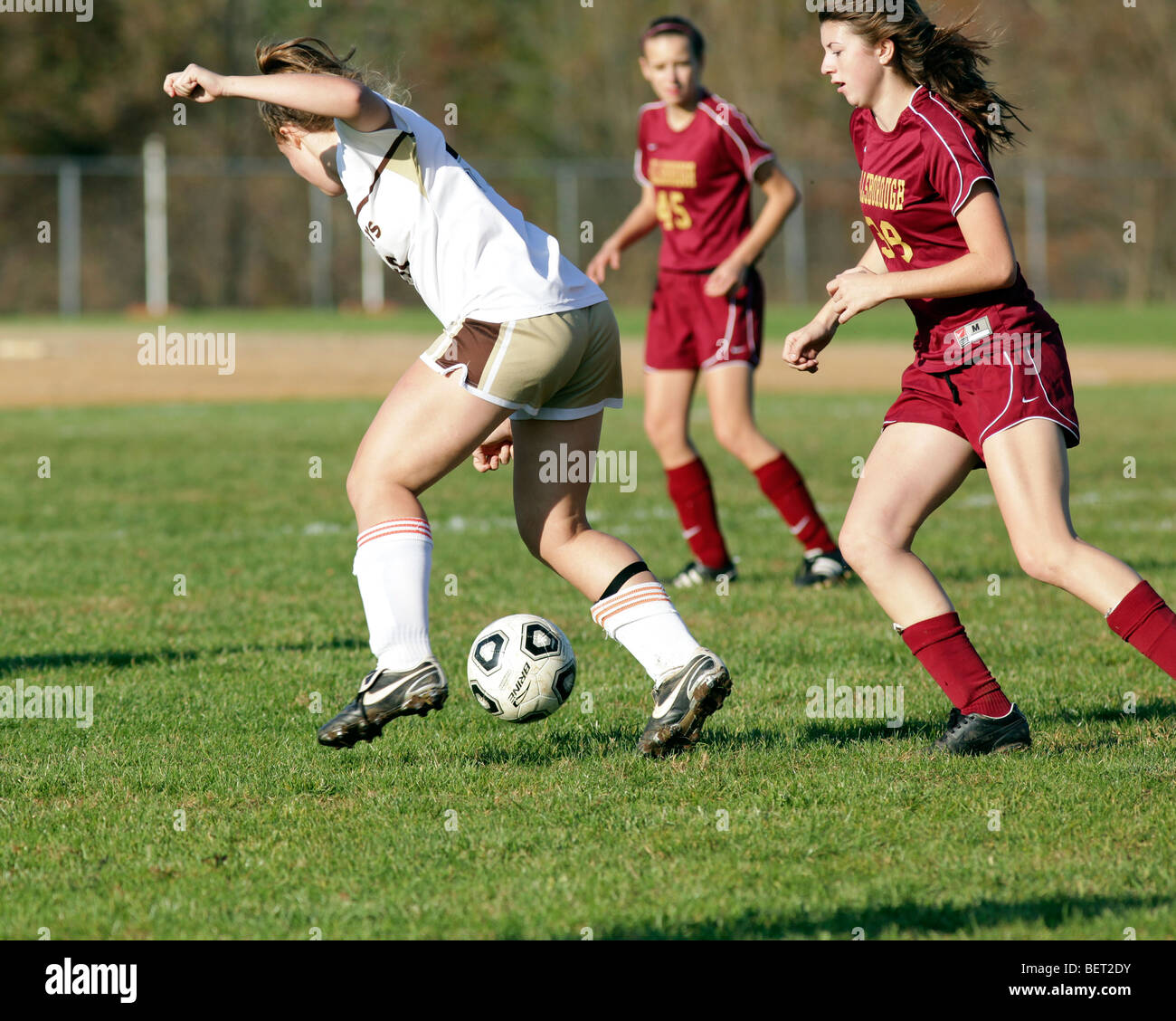 Teenage Girls Playing High School Soccer Football Stock Photo Alamy