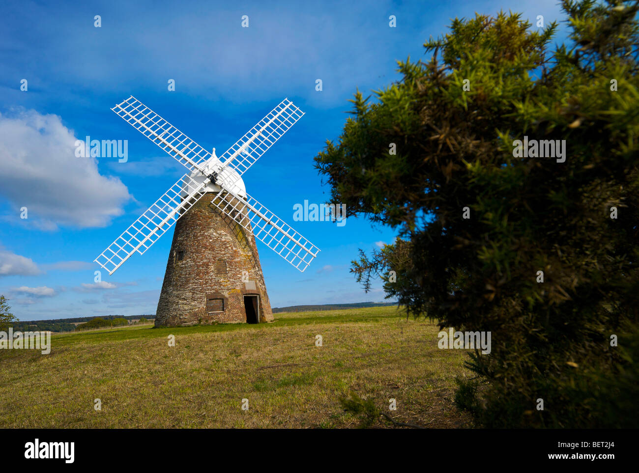 The eighteenth century Halnaker Windmill overlooking Chichester, Sussex UK on Halnaker Hill Stock Photo