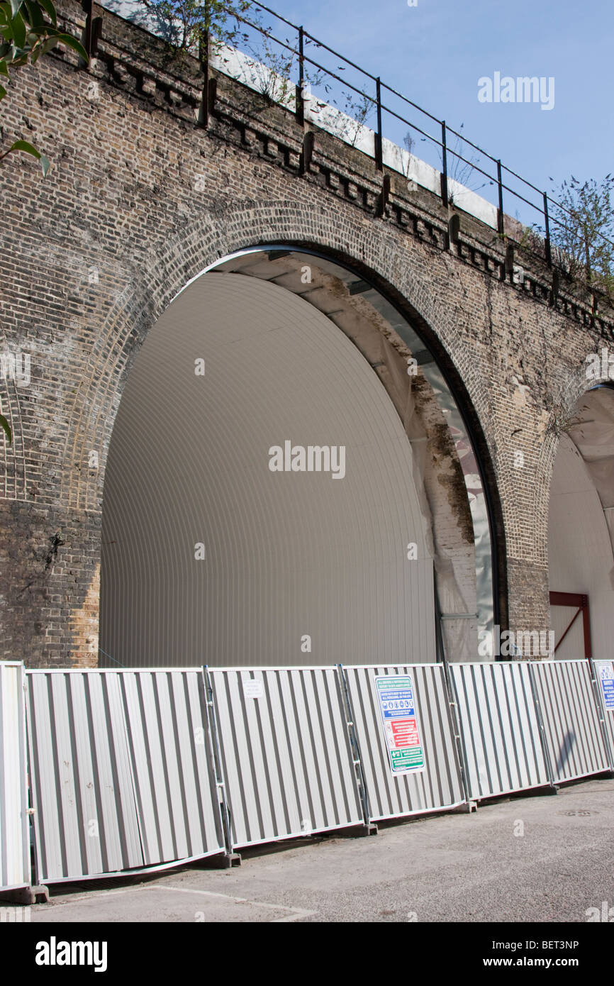 Railway arches undergoing refurbs Stock Photo