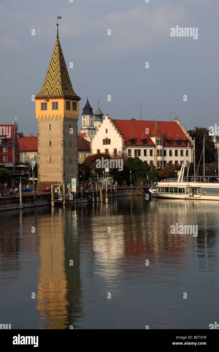 Germany, Bavaria, Lindau im Bodensee, Mangturm tower, harbor Stock