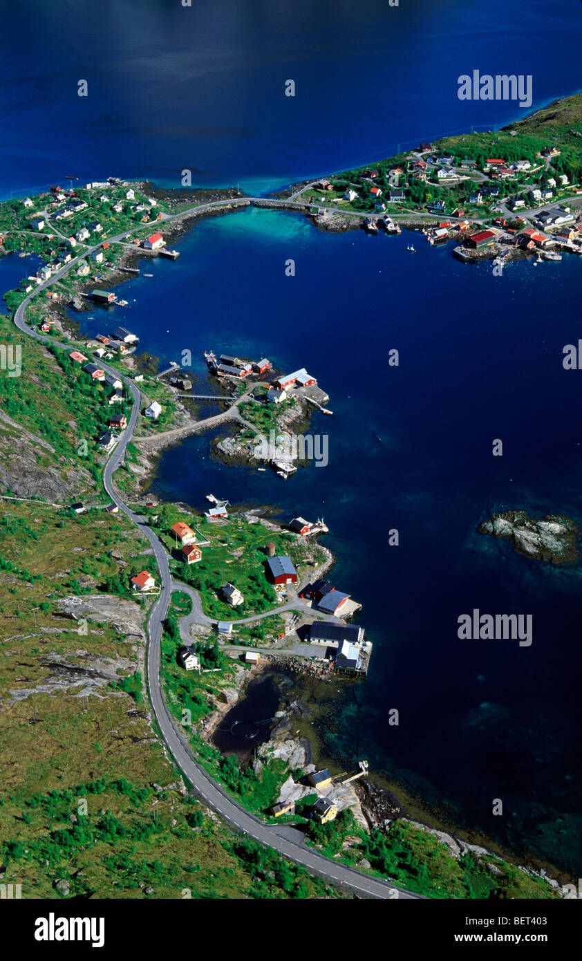 Aerial photograph of the fishing village Reine Moskenes Moskenesøya Lofoten Islands