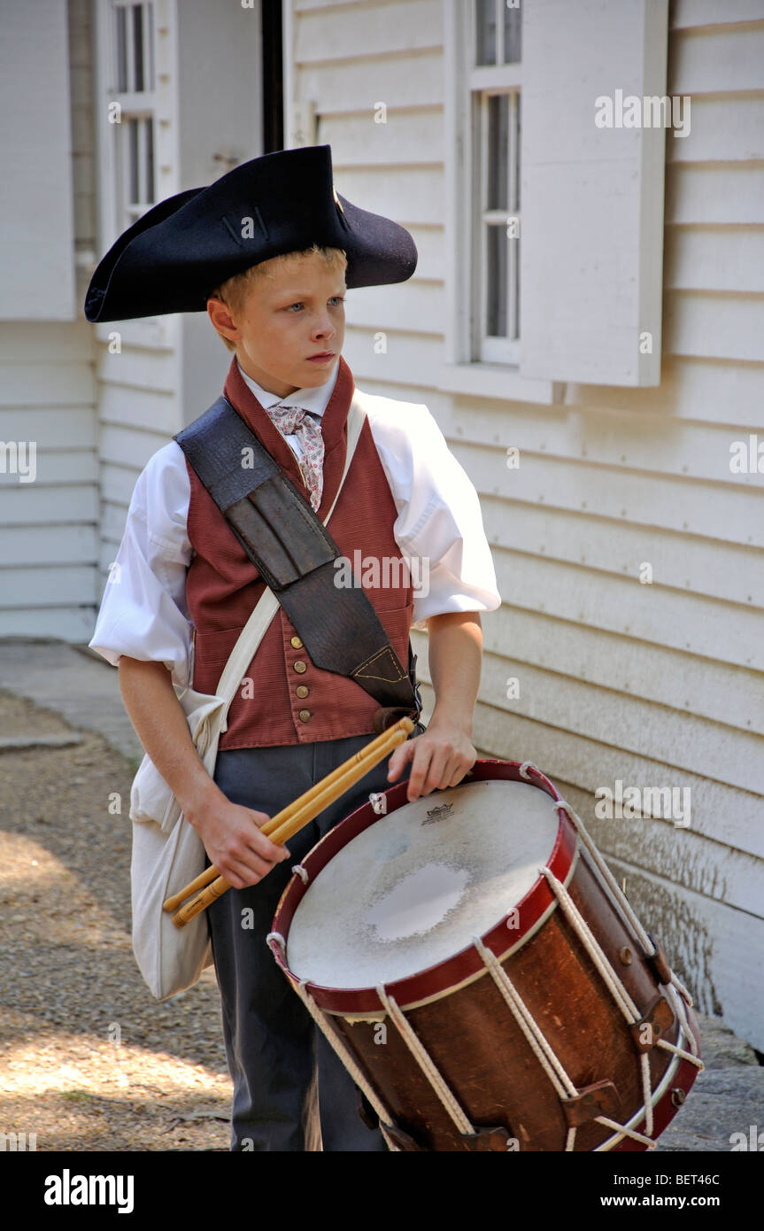 Drummer boy - costumed American Revolutionary War (1770's) era re-enactment Stock Photo