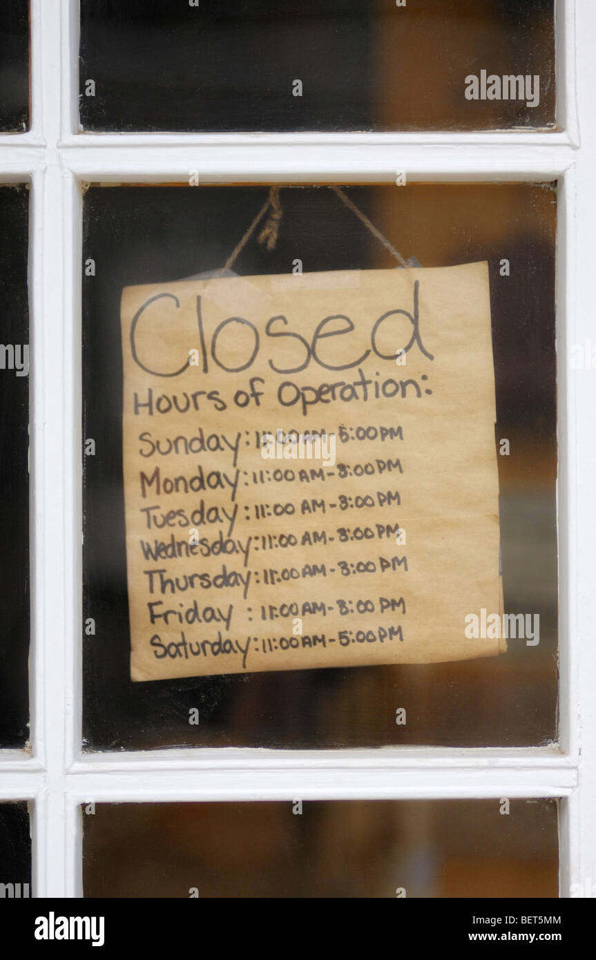 Closed / Hours of Operation sign Stock Photo