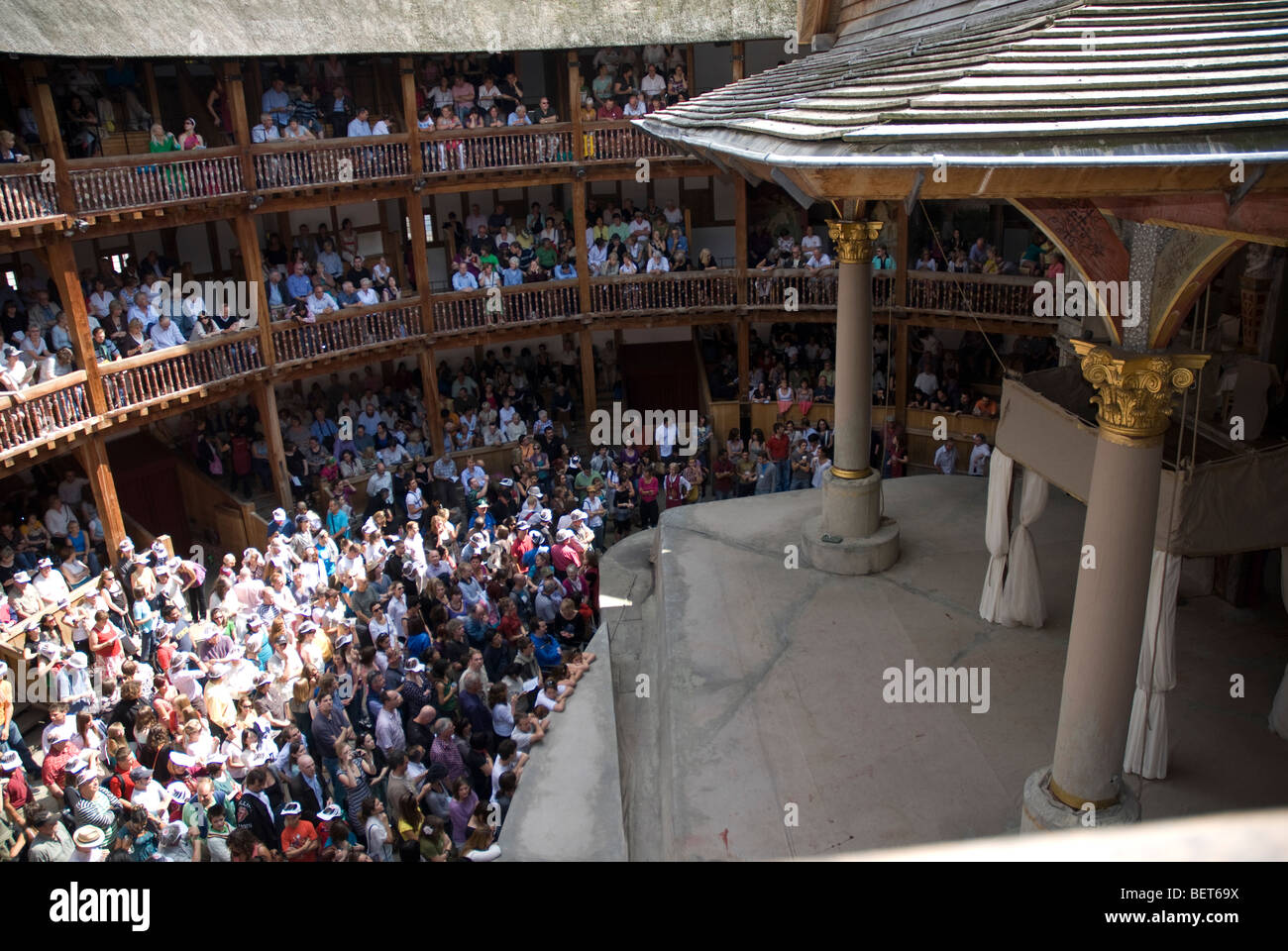 Audience watching a production at the Globe Theatre, Southbank London Stock Photo