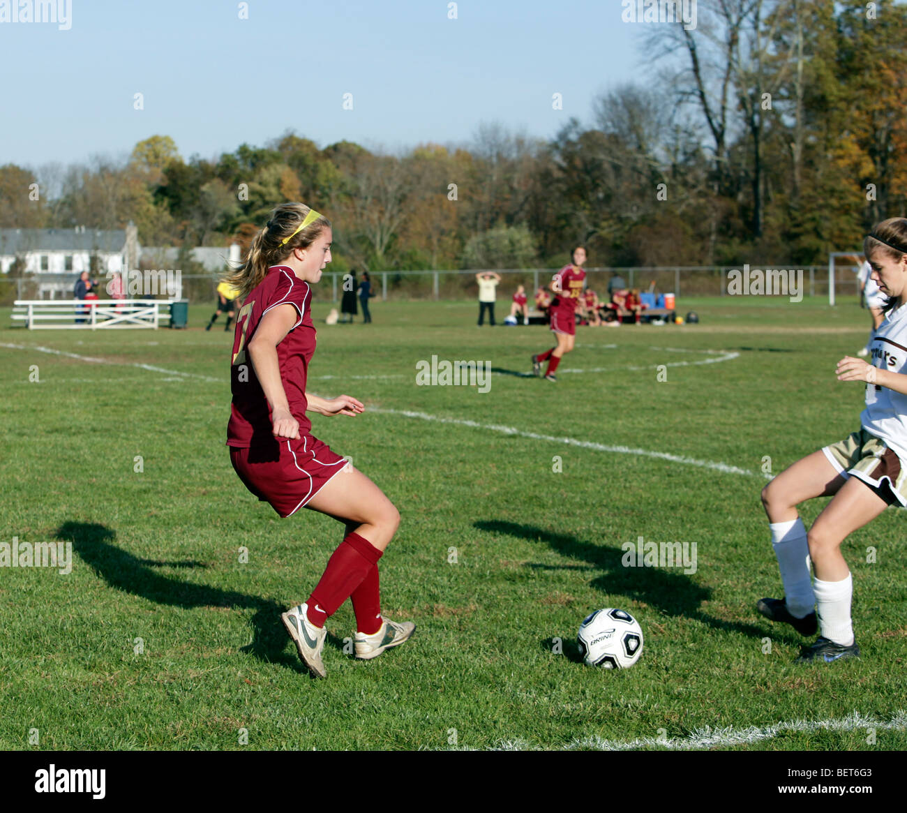 Teenage girls playing high school soccer football Stock Photo Alamy