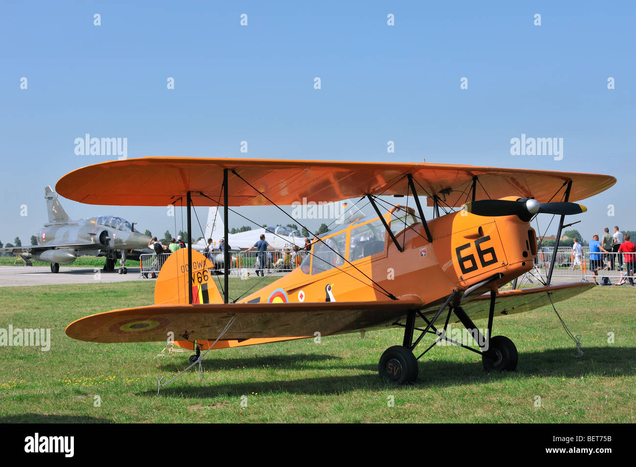 Biplane Stampe SV4 at the airshow at Koksijde, Belgium Stock Photo