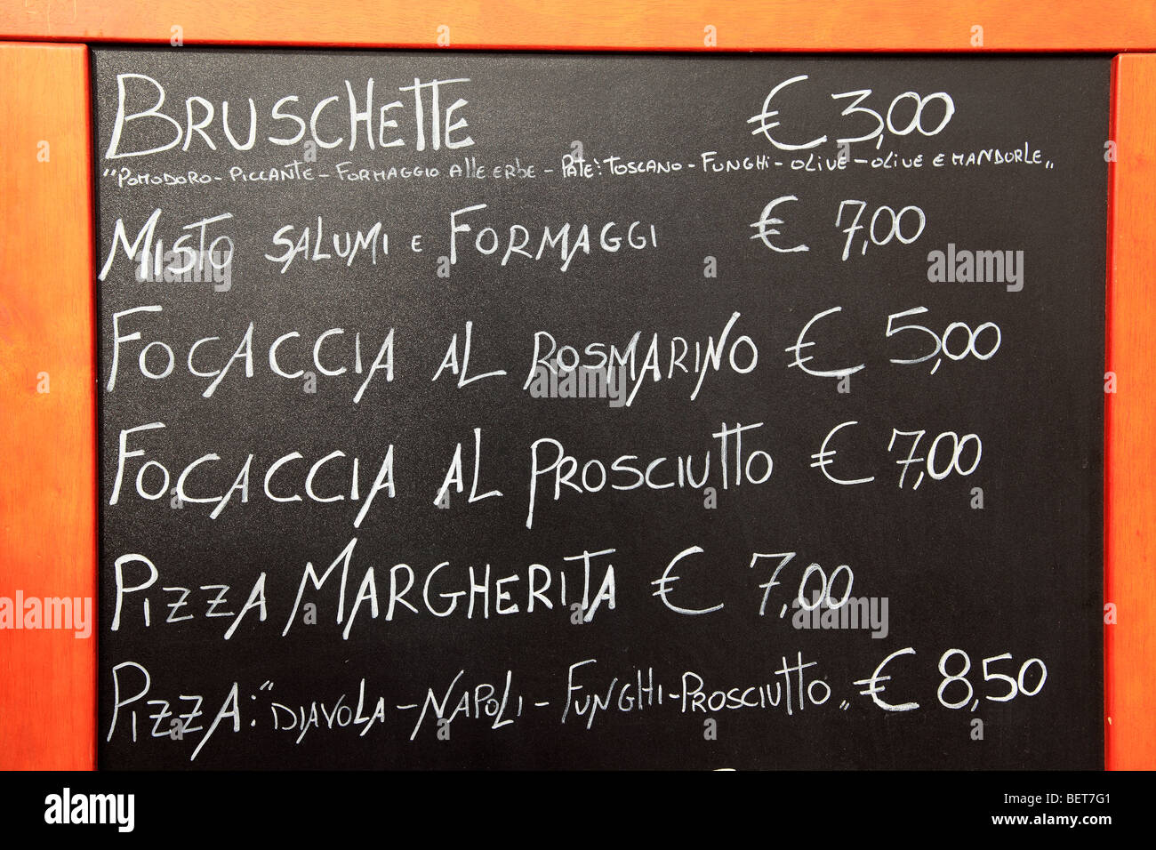 Menu outside cafe in Rome Stock Photo