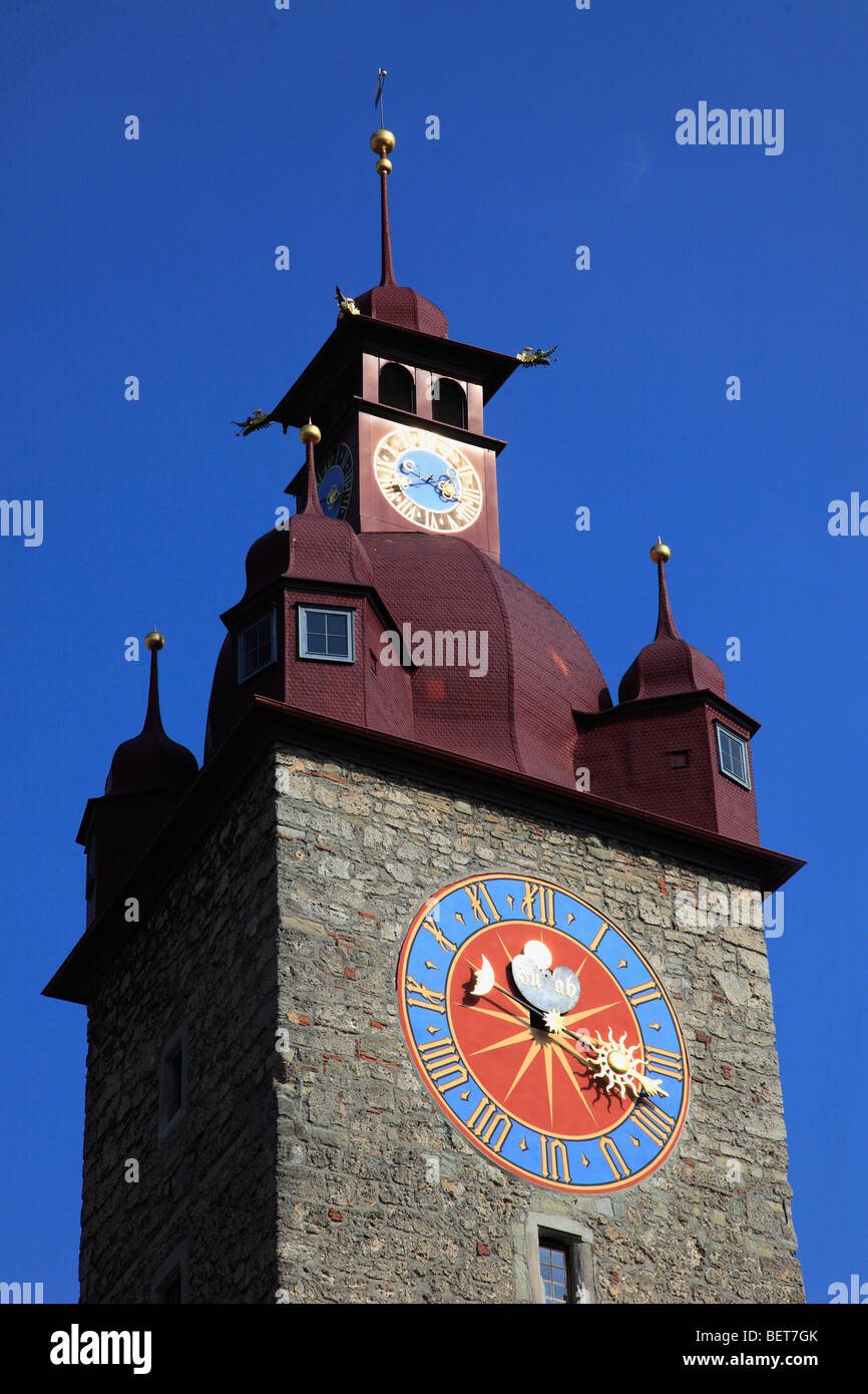 Switzerland, Lucerne, Luzern, Old Town Hall, clock tower Stock Photo