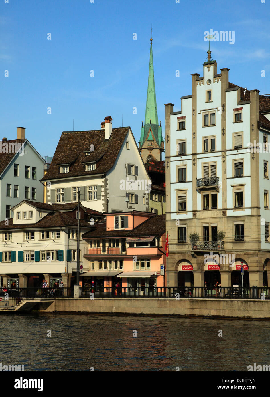 Switzerland, Zurich, Limmat Quai, river, street scene, architecture Stock Photo